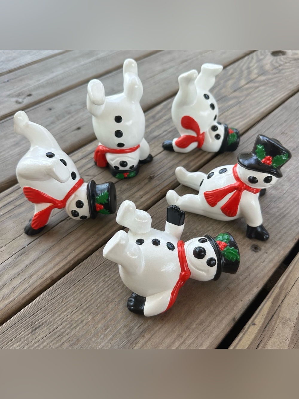 Vintage 1980s Ceramic Snowmen Set Hand Painted Arnels Mold Frosty Christmas